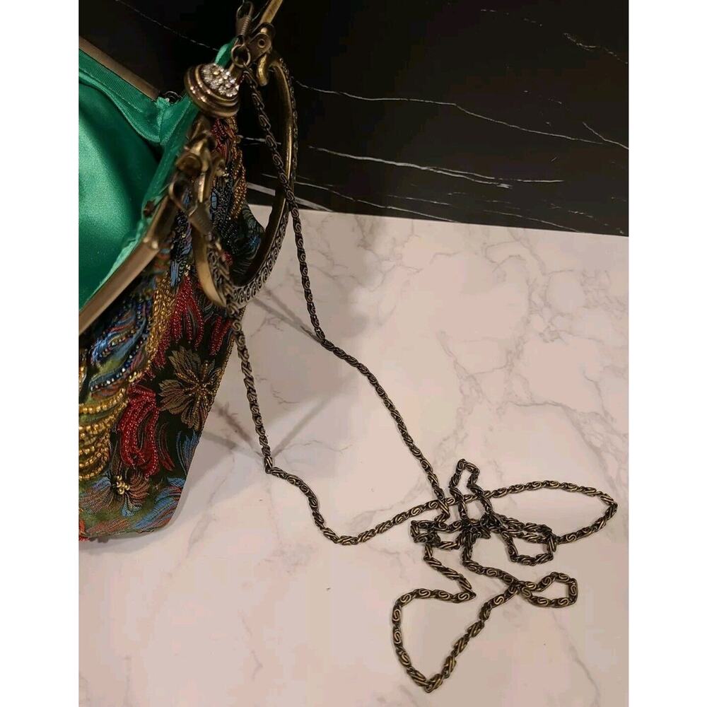 Embroidered Beaded Floral Evening Shoulder Bag - Green - Picture 6 of 11